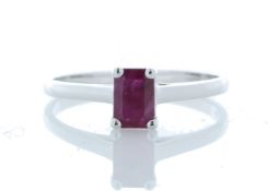 9ct White Gold Single Stone Emerald Cut Ruby Ring 0.70 Carats