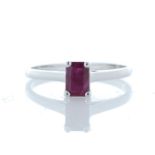 9ct White Gold Single Stone Emerald Cut Ruby Ring 0.70 Carats