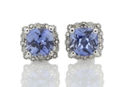 9ct White Gold Created Ceylon Sapphire Diamond Earrings