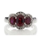 9ct White Gold Created Ruby Diamond Cluster Ring