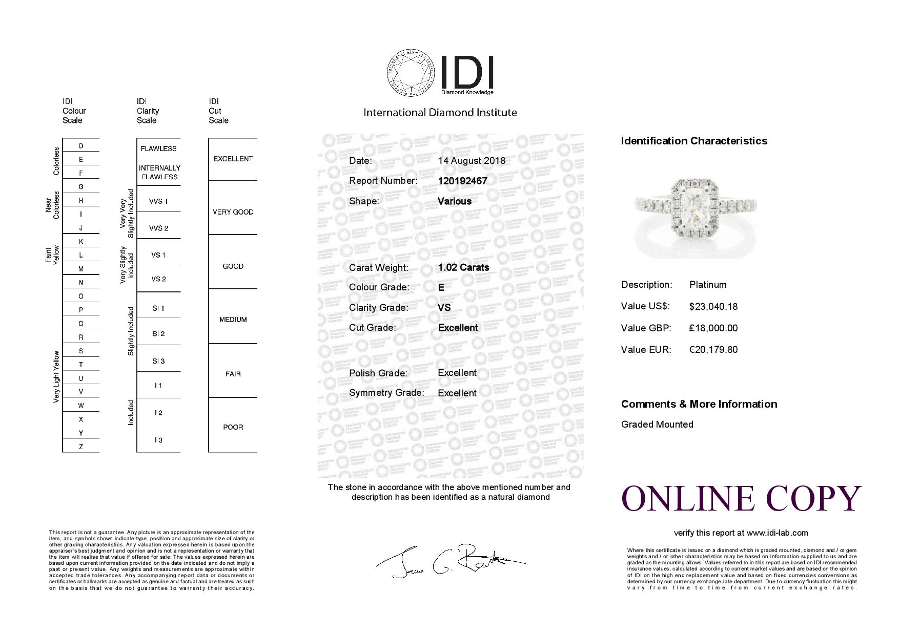 Platinum Halo Set Ring 1.02 Carats - Image 5 of 5