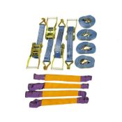 3 x pack of 4 - 50mm x 4 metre ratchet lashings with claw hook and 4 round sling straps (rlpack50b)