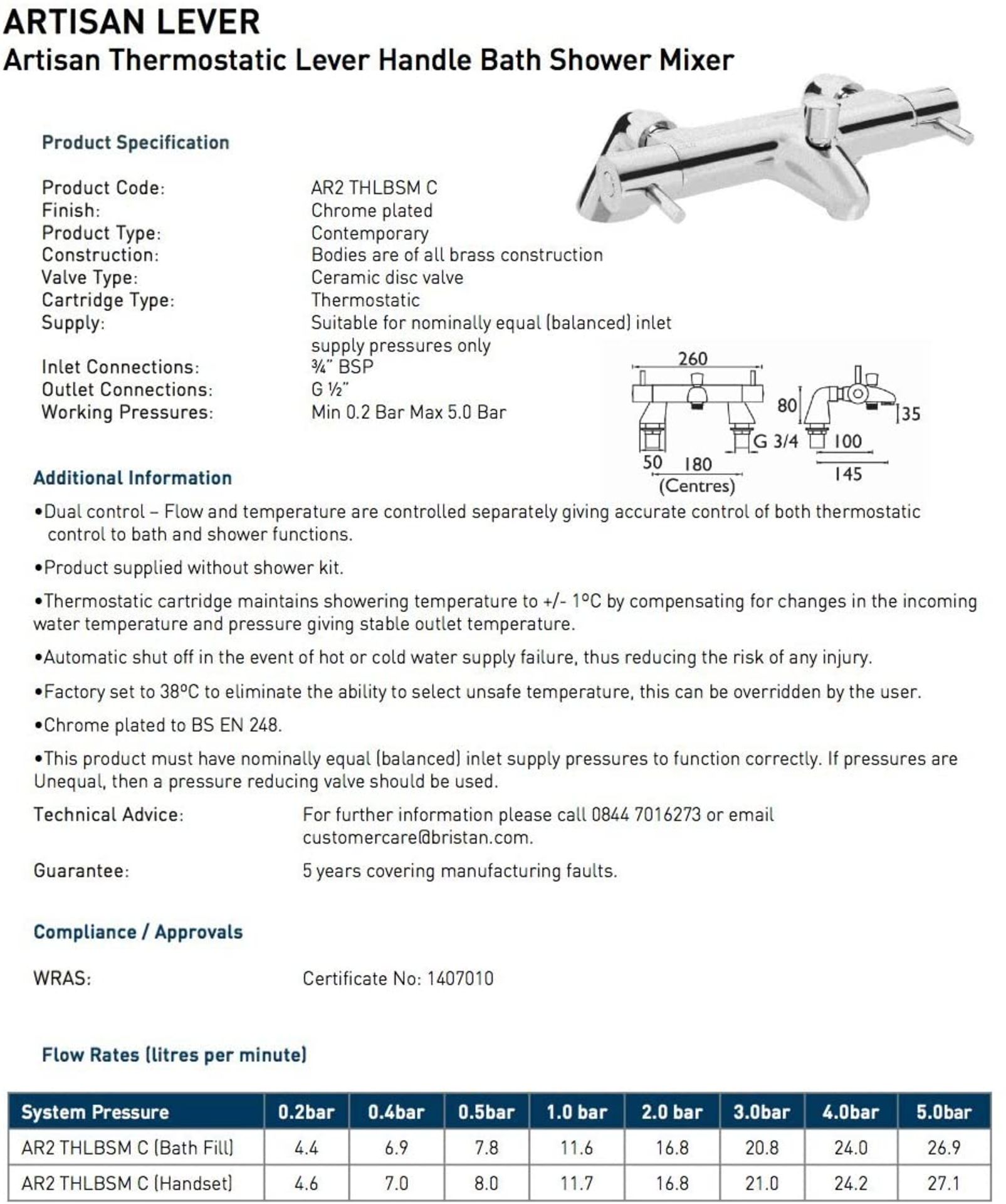 Bristan AR2 THLBSM C Artisan Thermostatic Bath Shower Mixer Chrome. RRP £260 - Image 2 of 3