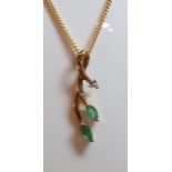 9ct (375) Yellow Gold Emerald & Diamond Vine Pendant on 18" Curb Chain Necklace