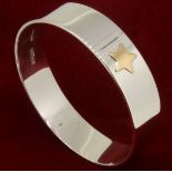 Handmade Sterling Silver Solid Round Bangle with a Gold Star