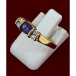 9ct (375) Yellow Gold Blue & White Stone Dress Ring