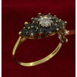 9ct (375) Yellow Gold 0.25ct Diamond & London Topaz Cluster Style Dress Ring