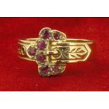 Vintage 9ct (375) Yellow Gold Ruby Buckle Ring