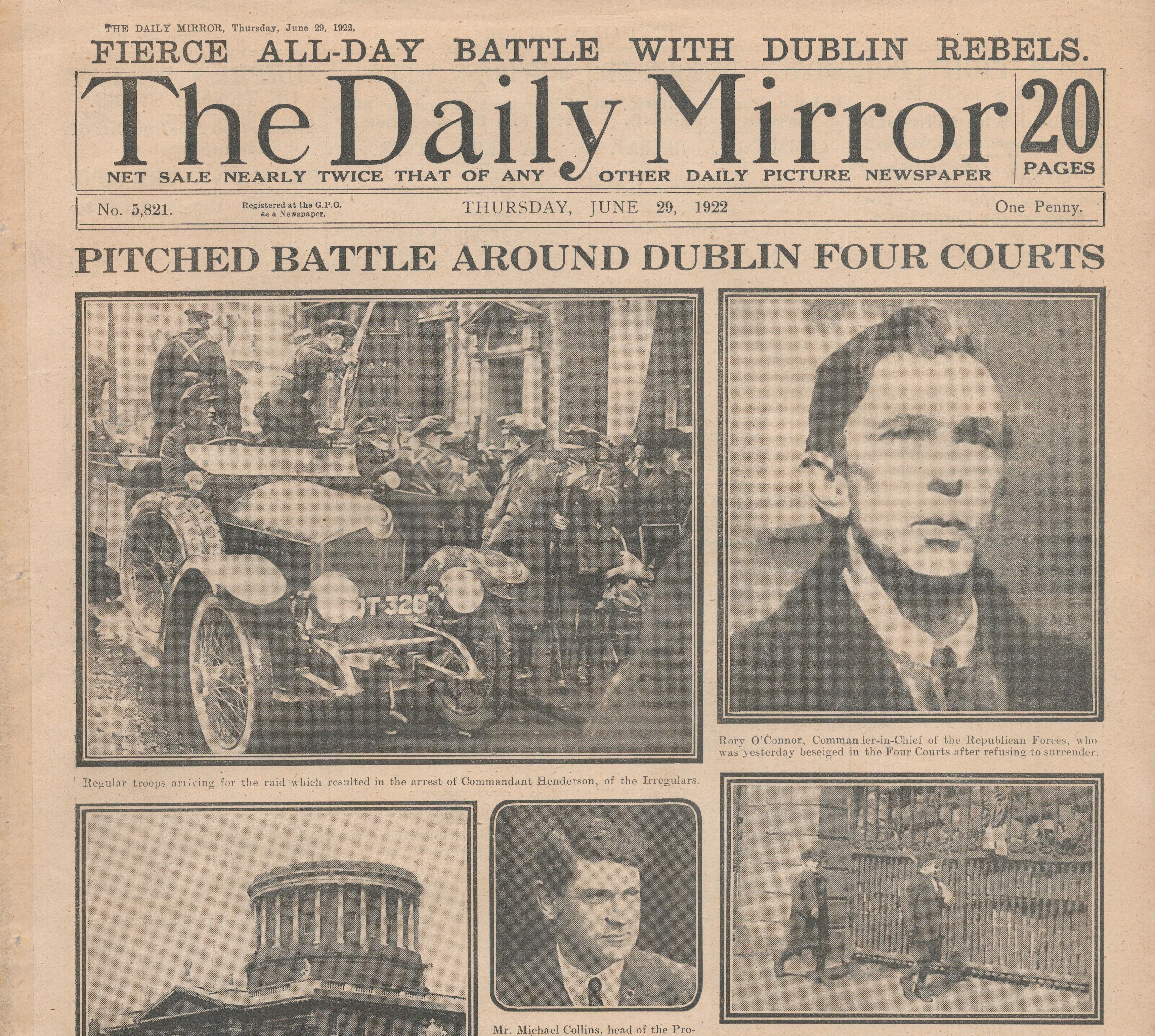 Original 1922 Newspaper Irish The Battle Of Dublin Rare Reports & Images - Image 3 of 5