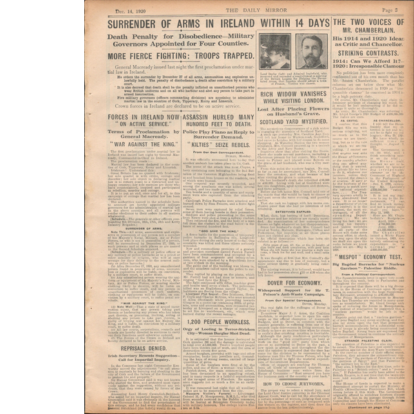 Original Irish War Of Independence Newspaper Reports & Headlines