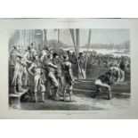 Collectable Wood-Grain Antique Double Page Print. The 1879 University Boat Race