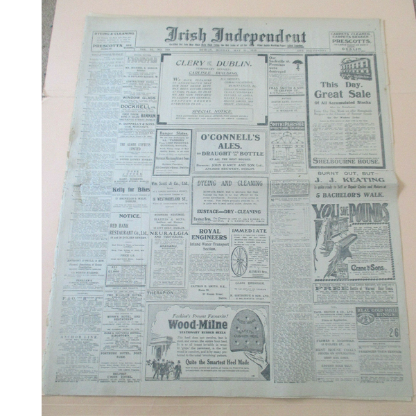 Original May 15th, 1916 'Irish Independent' -Newspaper Easter Rising Content