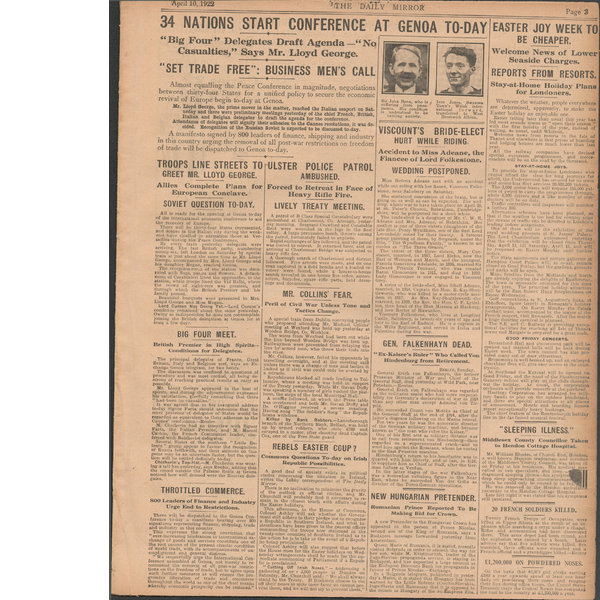 Michael Collins Foils His Train Hold-Up Original 1922 Newspaper