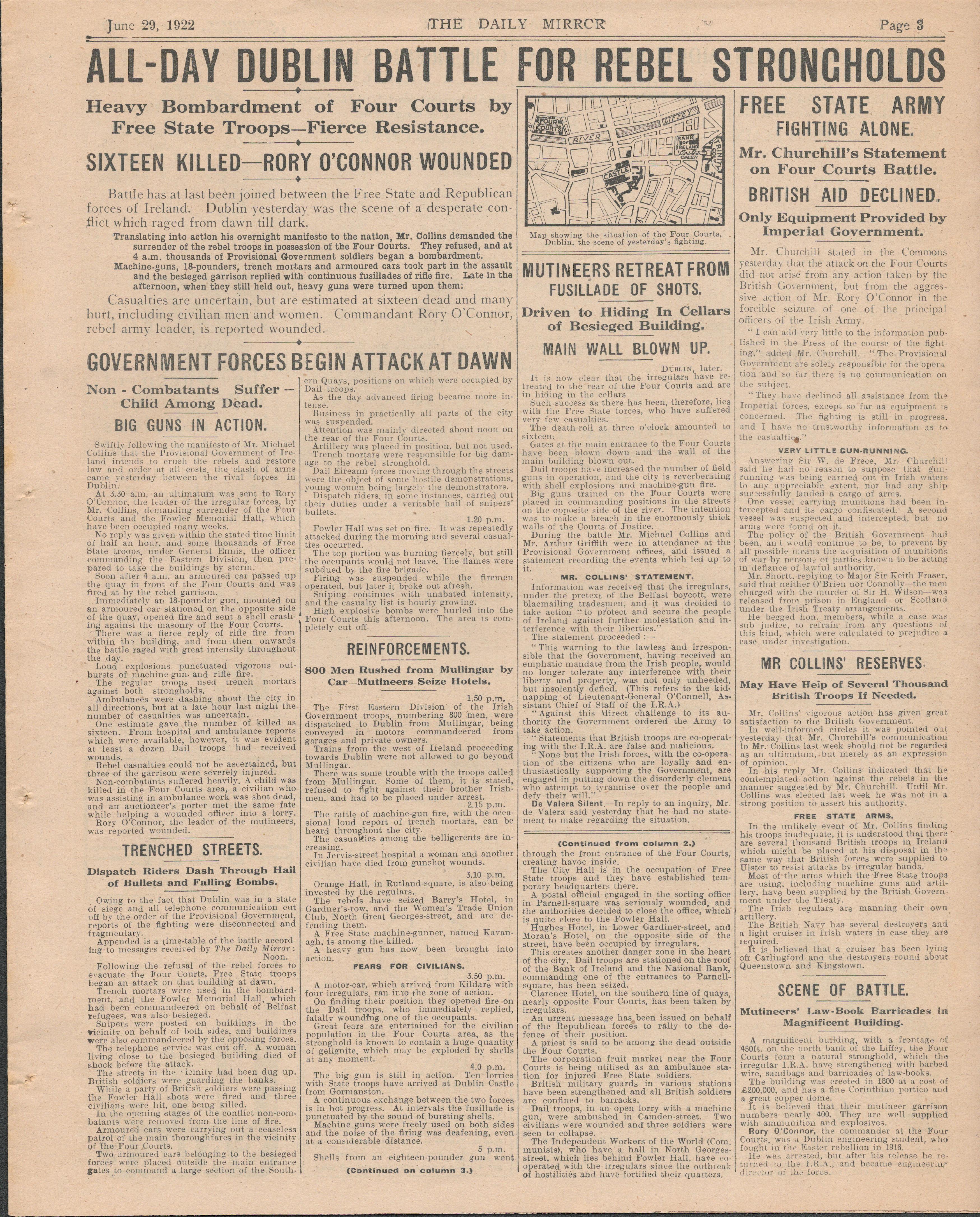 Original 1922 Newspaper Irish The Battle Of Dublin Rare Reports & Images - Image 2 of 5