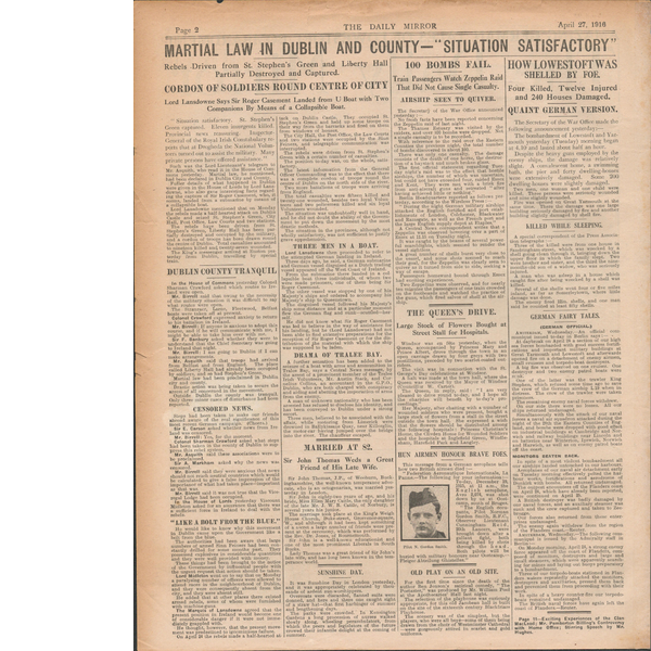 1916 Easter Rising Original Newspaper "Martial Law In Dublin" Casement Arrested