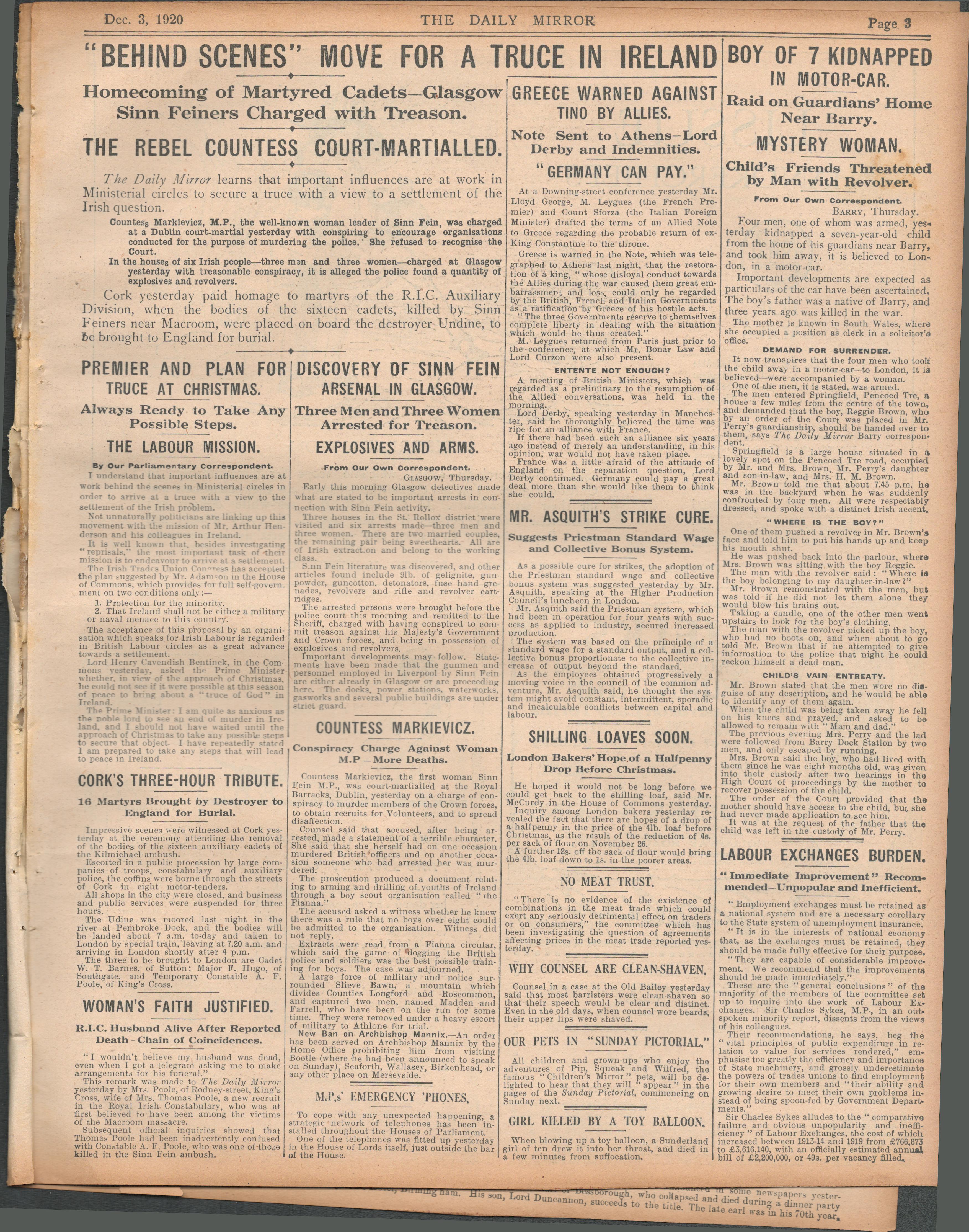 Tom Barry Flying Column Attack Original 1920 Newspaper Reports & Images - Image 2 of 4