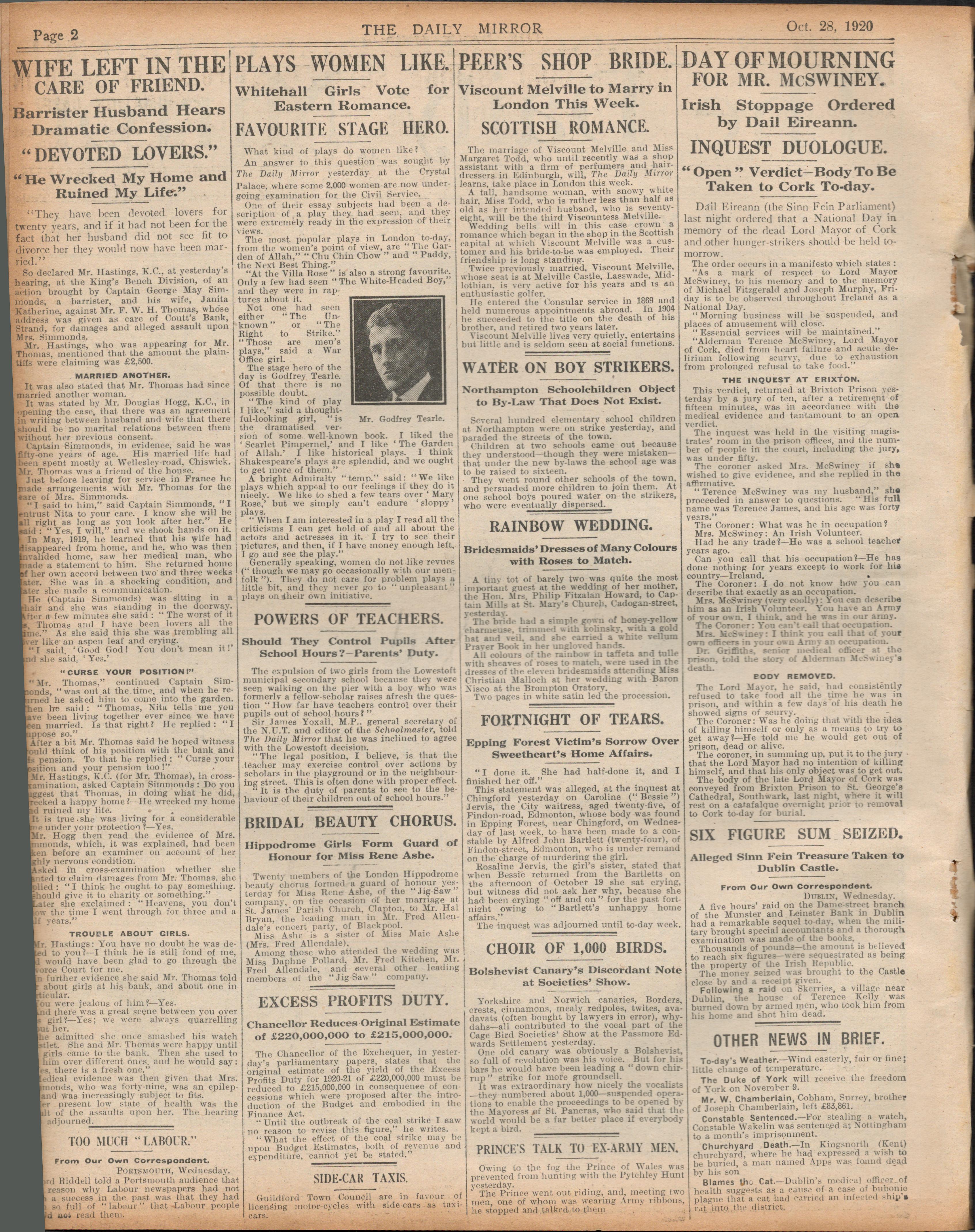 Lord Mayor Of Cork Hunger Strike Inquest & Funeral Original 1920 Newspaper - Image 2 of 2