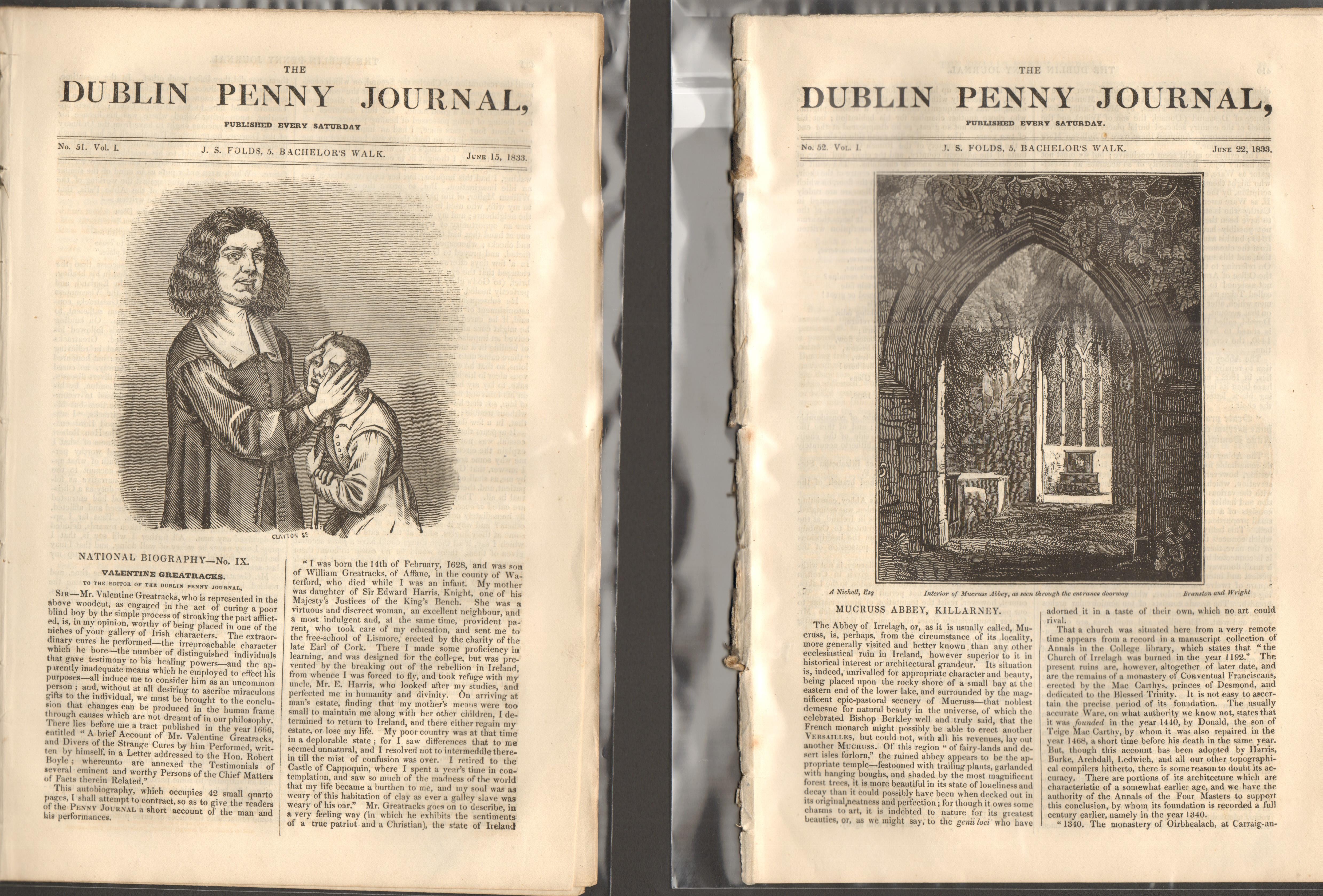 Antique set; Featuring 2 editions of The Dublin Penny Journal published 1882 (#27)