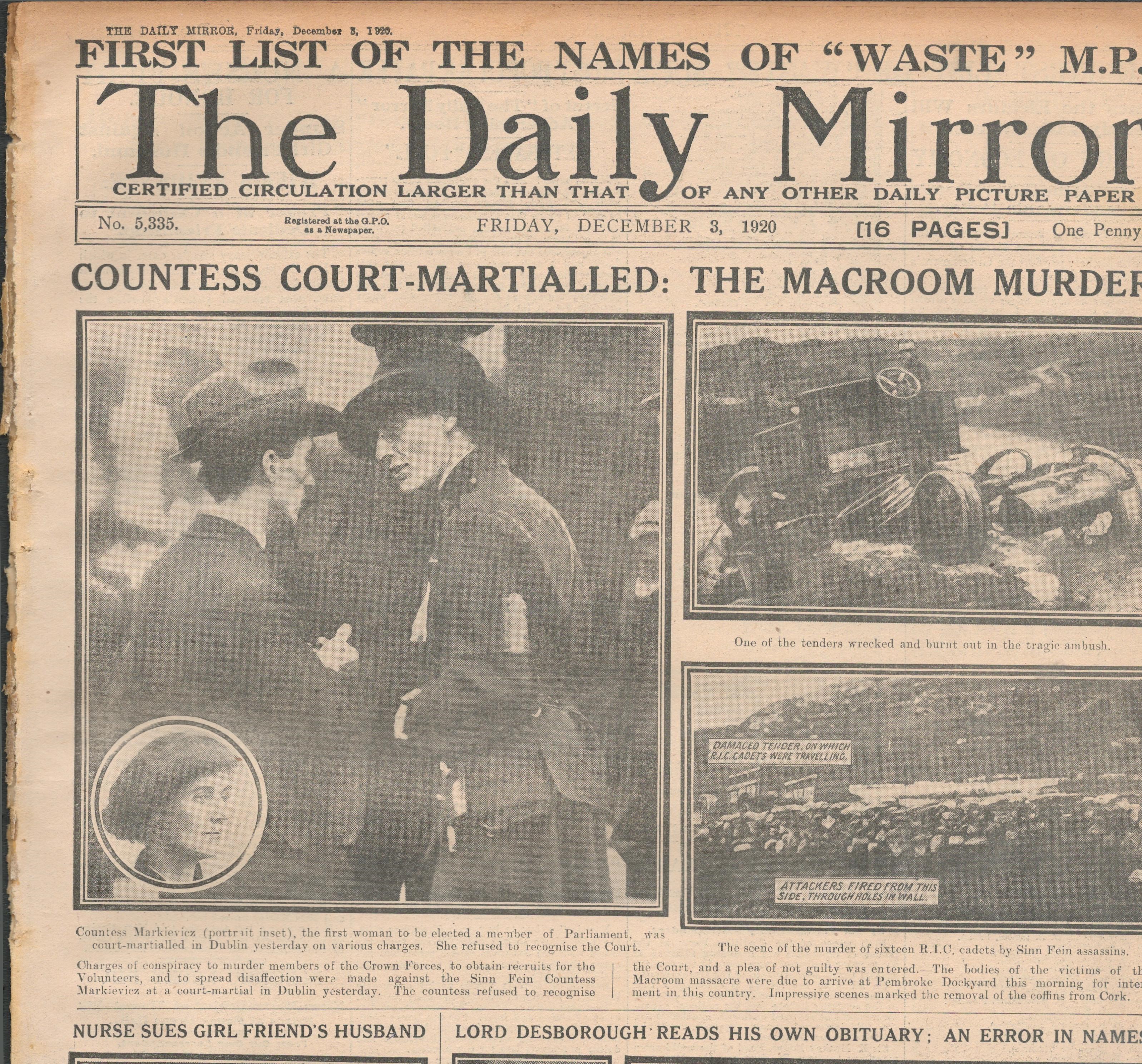 Tom Barry Flying Column Attack Original 1920 Newspaper Reports & Images - Image 3 of 4