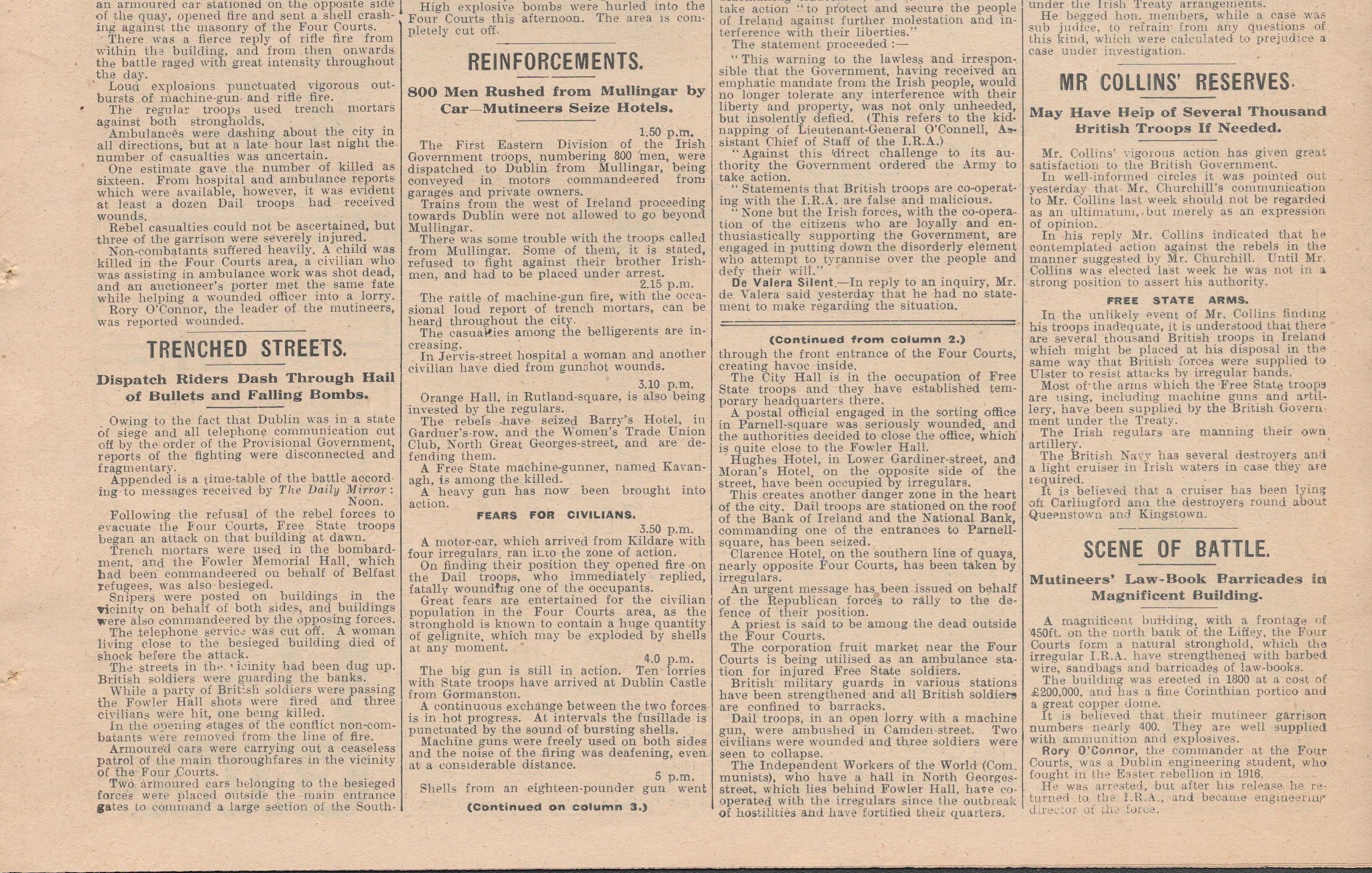 Original 1922 Newspaper Irish The Battle Of Dublin Rare Reports & Images - Image 5 of 5