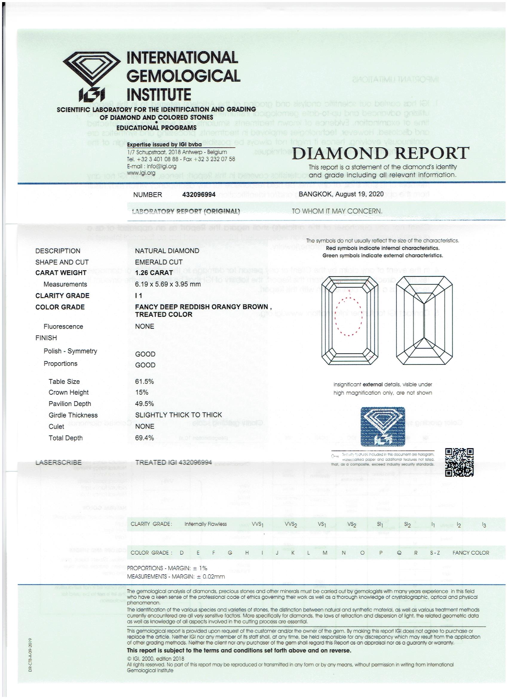 IGI Certified 1.26Cts Natural Deep Reddish Orange Brown Diamond - Image 2 of 6