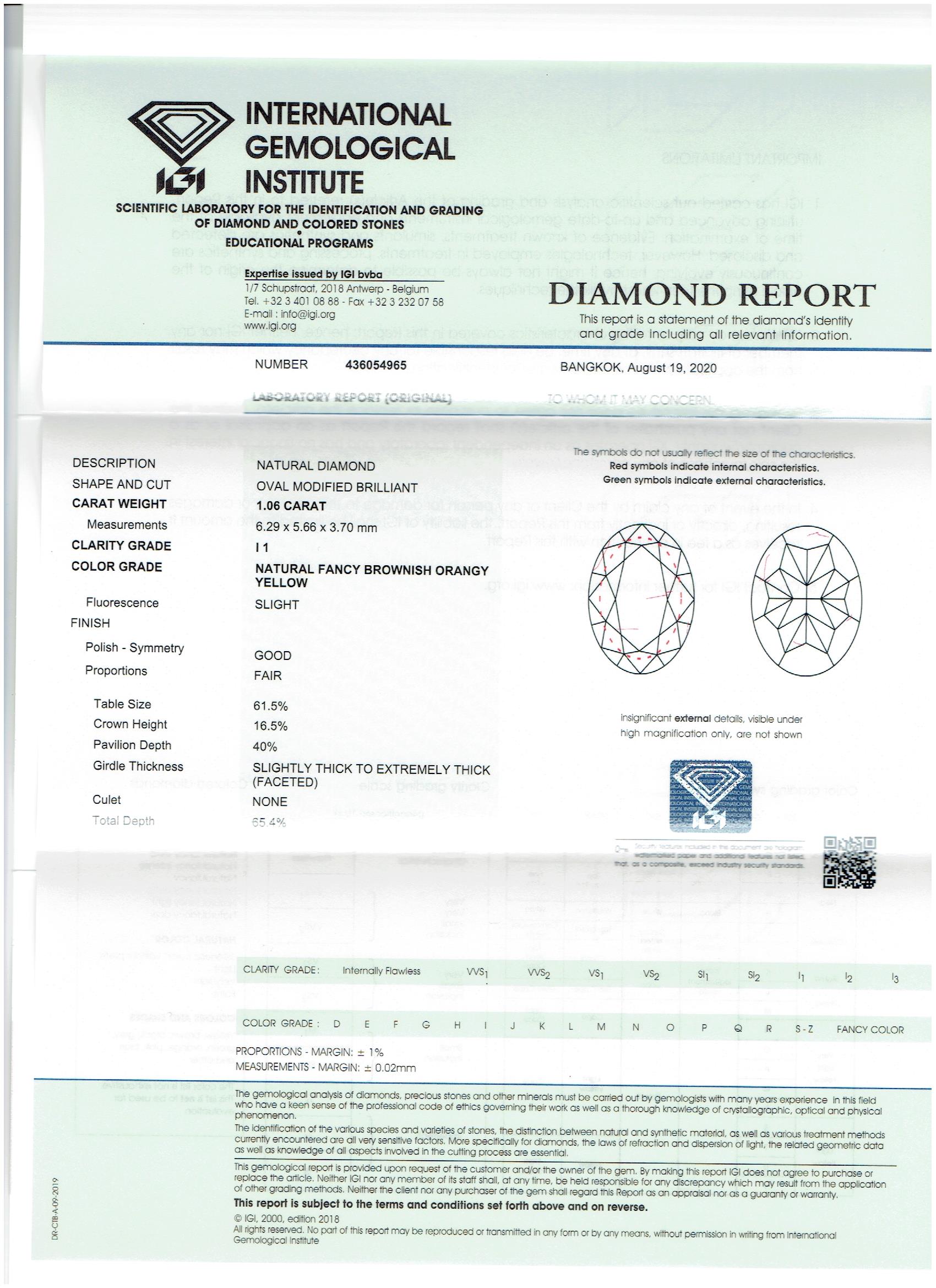 IGI Certified 1.06Cts 100%Natural Fancy Brownish Orangy Yellow Colour Diamond - Image 4 of 4