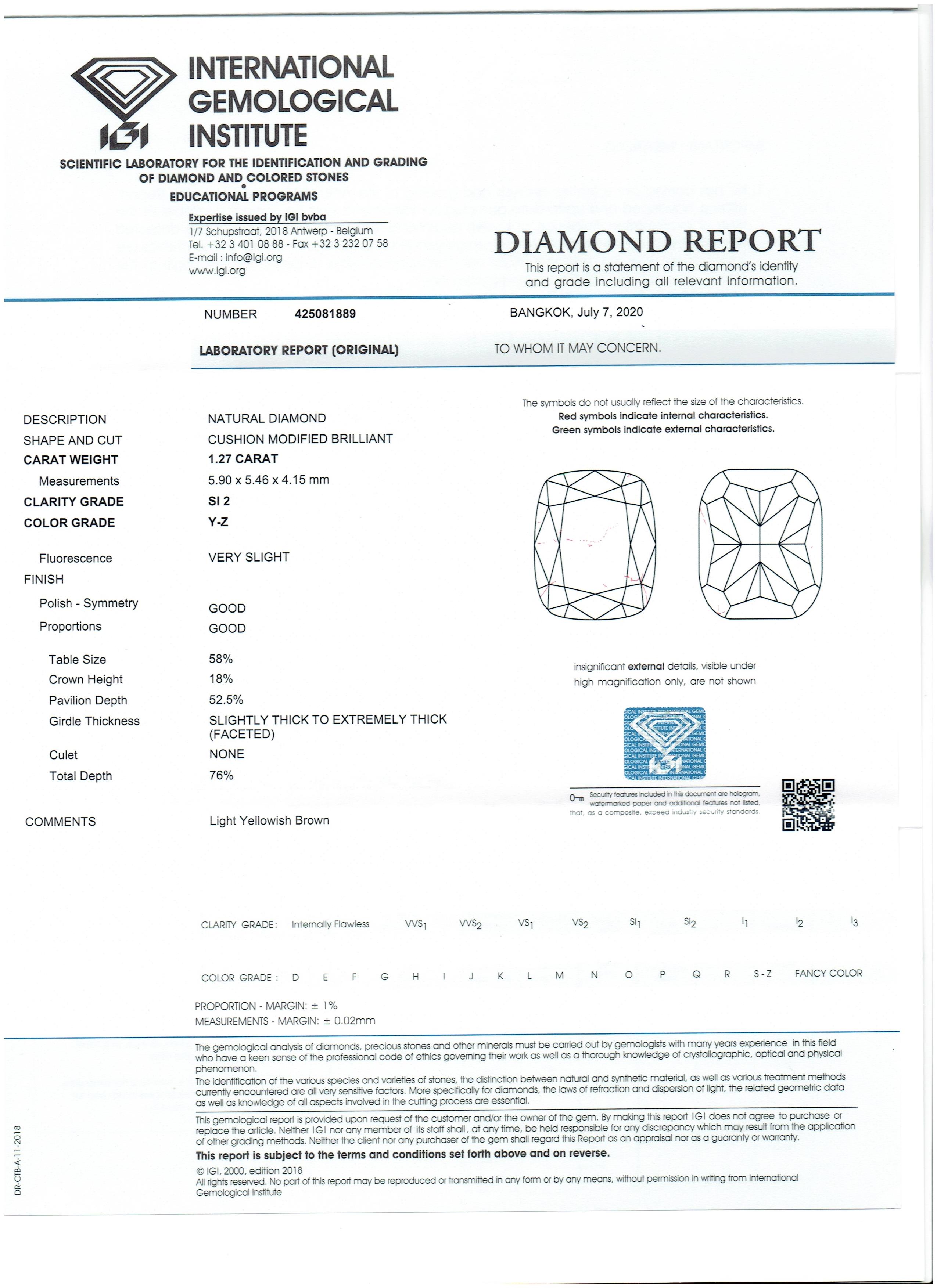 IGI Certified Si2 1.27Cts 100%Natural Y-Z Colour Diamond - Image 4 of 4