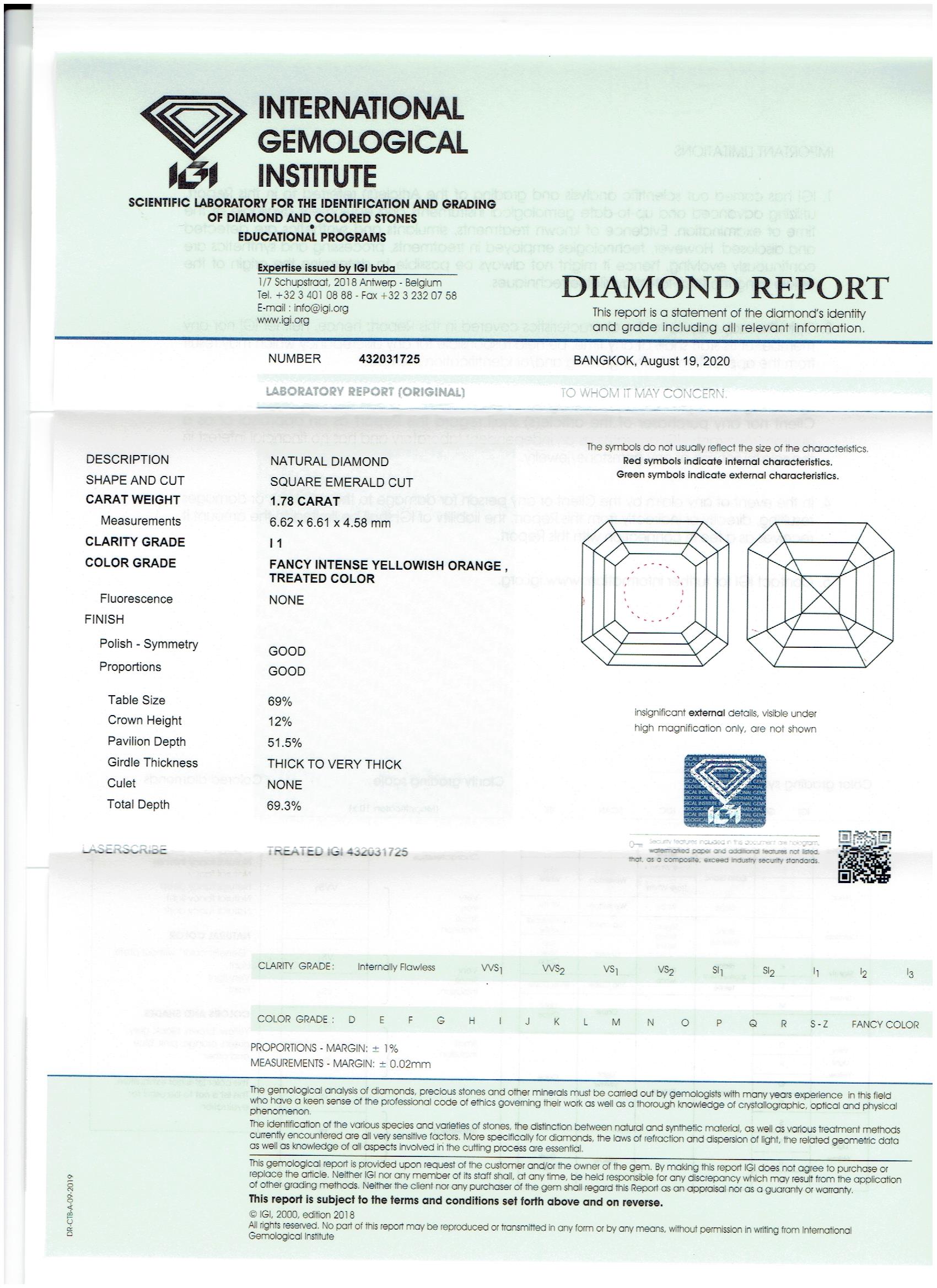 Very Rare 1.78Cts IGI Certified Natural Intense Yellowish Orange Diamond - Image 3 of 6