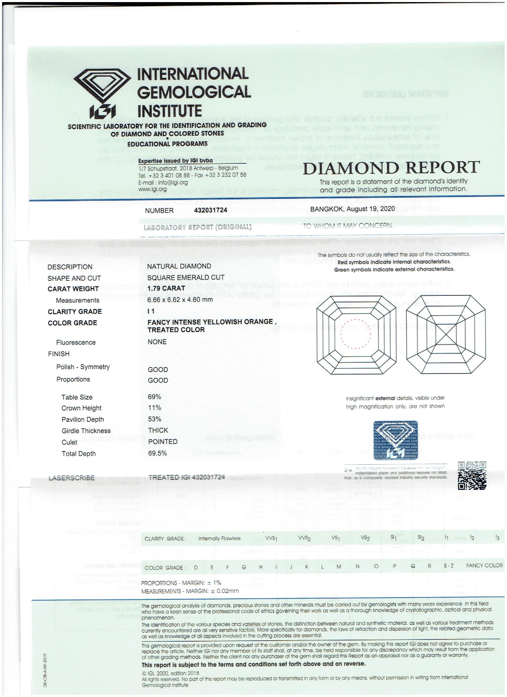 Superb Colour IGI Certified 1.79Cts Natural Intense Yellowish Orange Diamond - Image 6 of 6