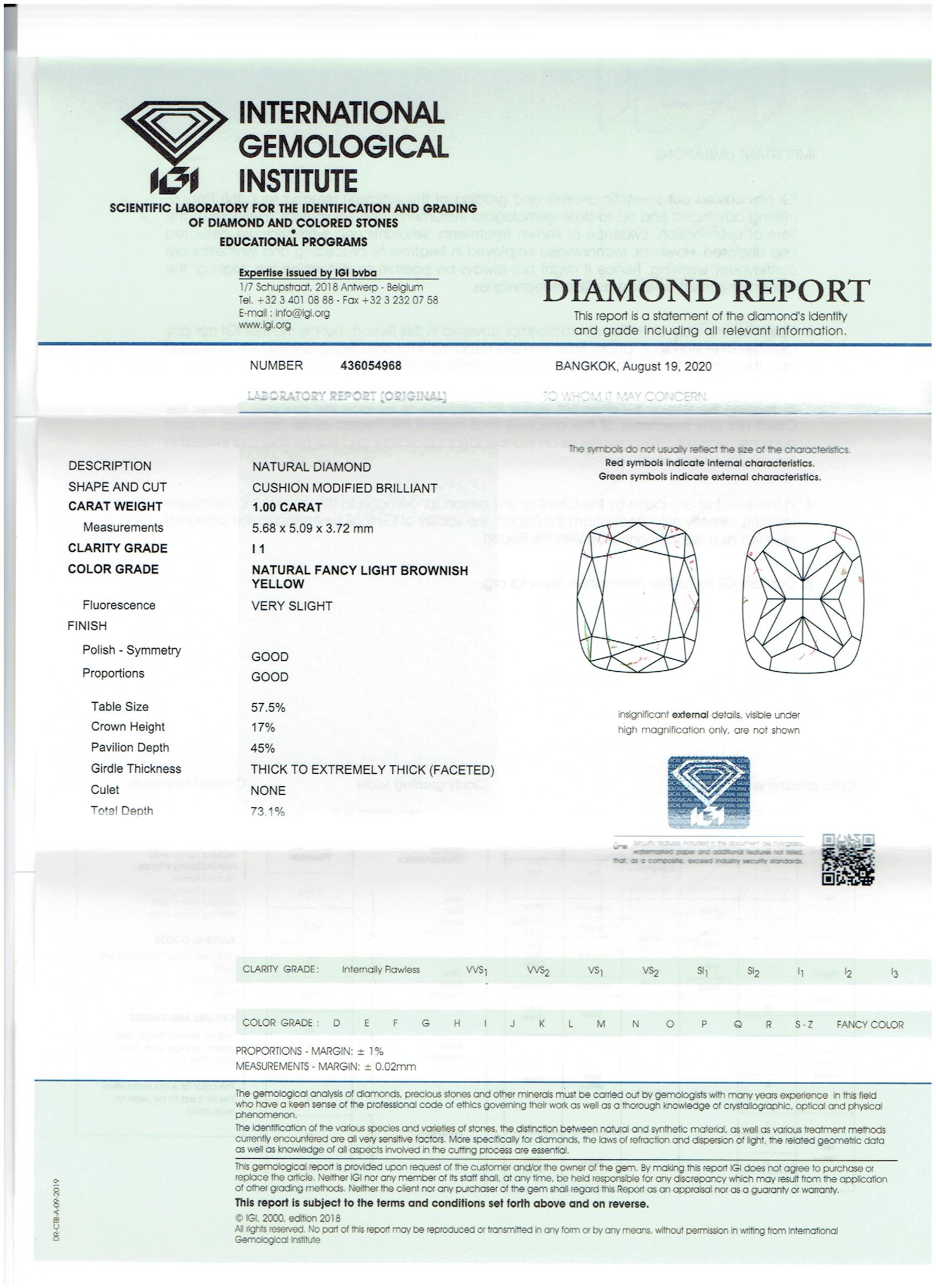 IGI Certified 1.00Cts 100% Natural Fancy Light Brownish Yellow Colour Diamond - Image 3 of 4