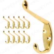 10X LARGE BRASS TWIN COAT HOOKS