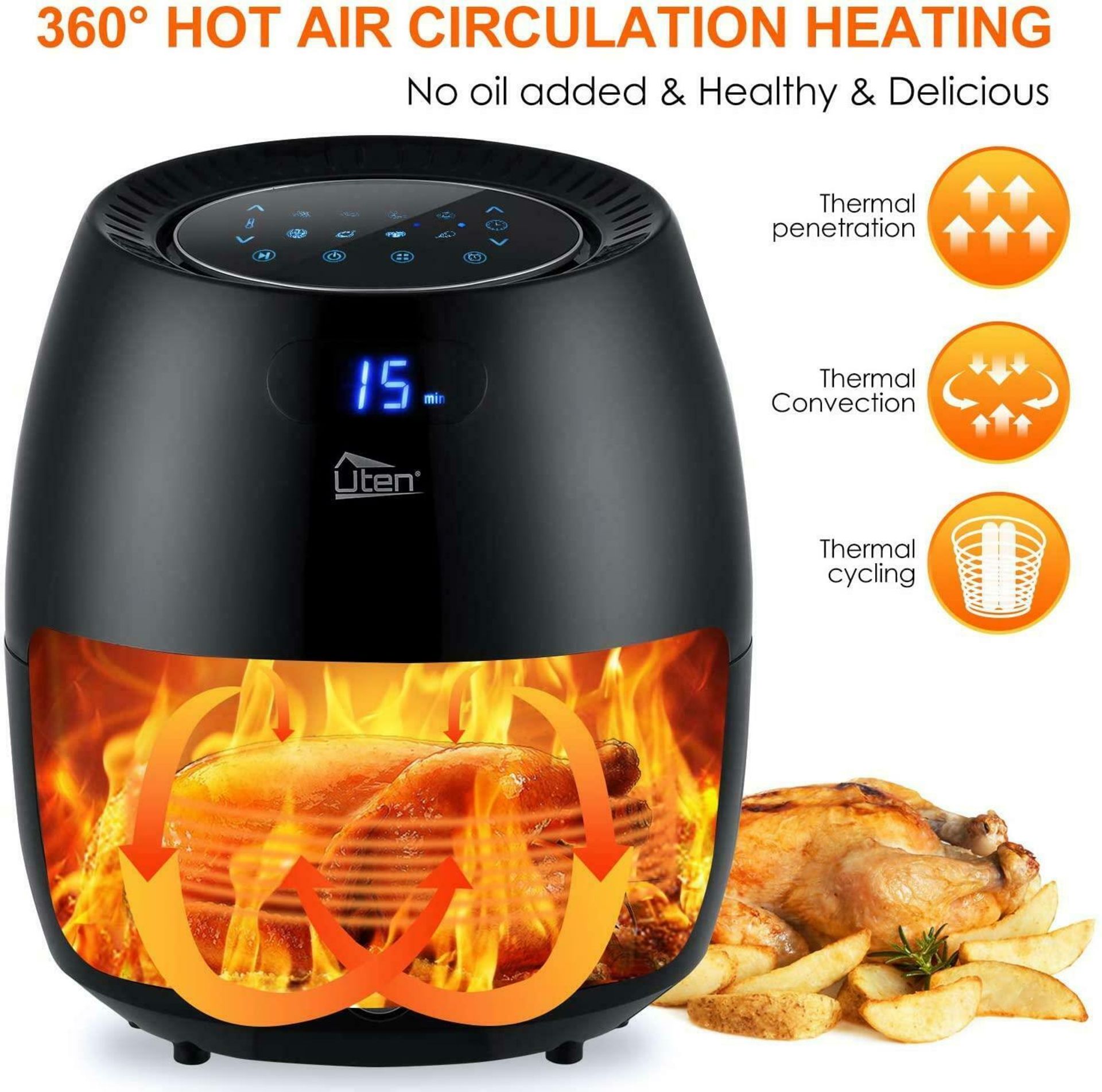 Uten air fryer 6.5l electric oven oilless cooker temp/time control touchscreen rrp £99.99 - Image 5 of 5