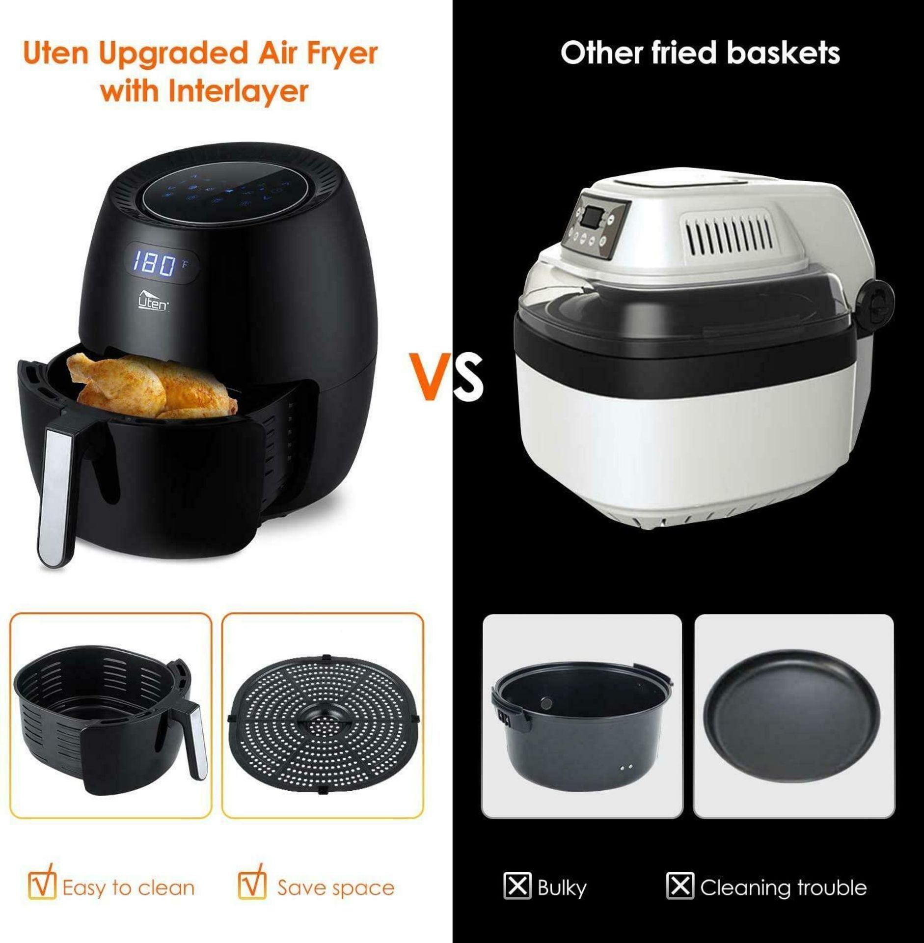 Uten air fryer 6.5l electric oven oilless cooker temp/time control touchscreen rrp £99.99 - Image 4 of 5