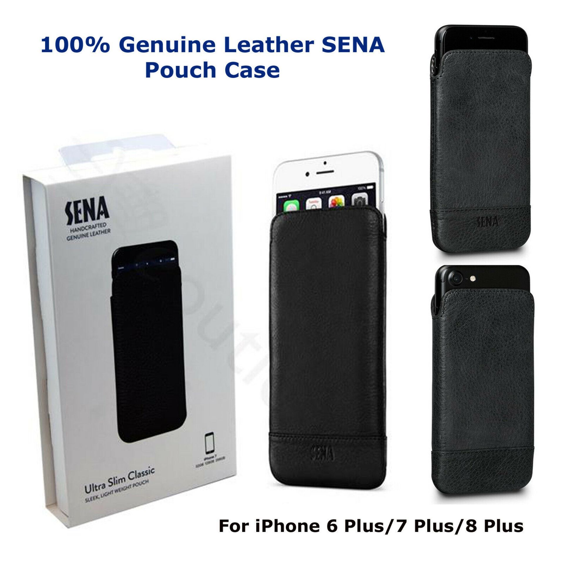 2 x sena ultra slim genuine leather iphone 6+/7+/8+ pouch case rrp £80