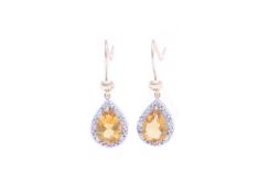 9ct Yellow Gold Citrine Diamond Earring 0.13 Carats