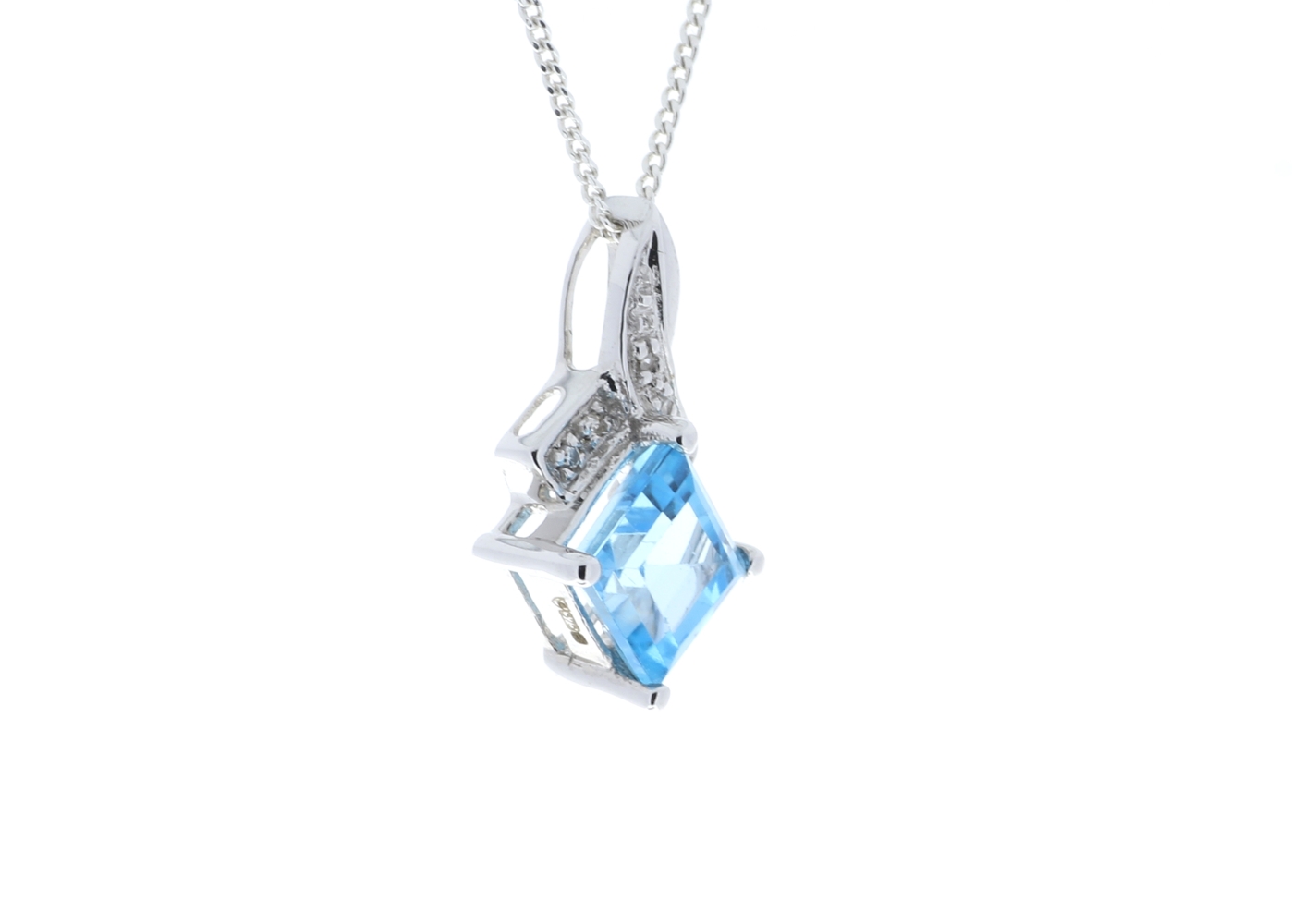 9ct White Gold Diamond And Blue Topaz Pendant 0.02 Carats - Image 2 of 5