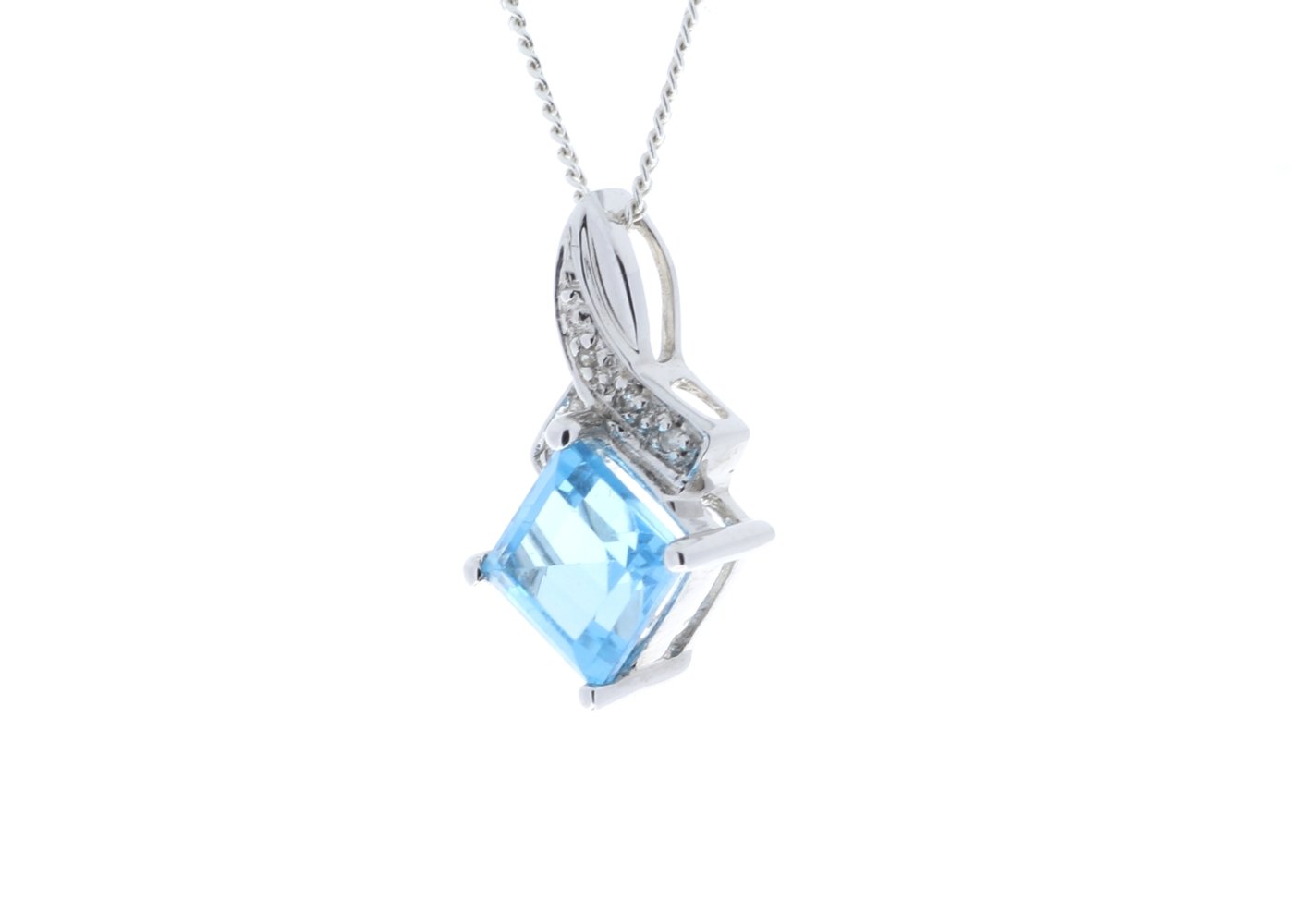9ct White Gold Diamond And Blue Topaz Pendant 0.02 Carats - Image 4 of 5