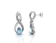 9ct White Gold Diamond And Blue Topaz Earring 0.01 Carats