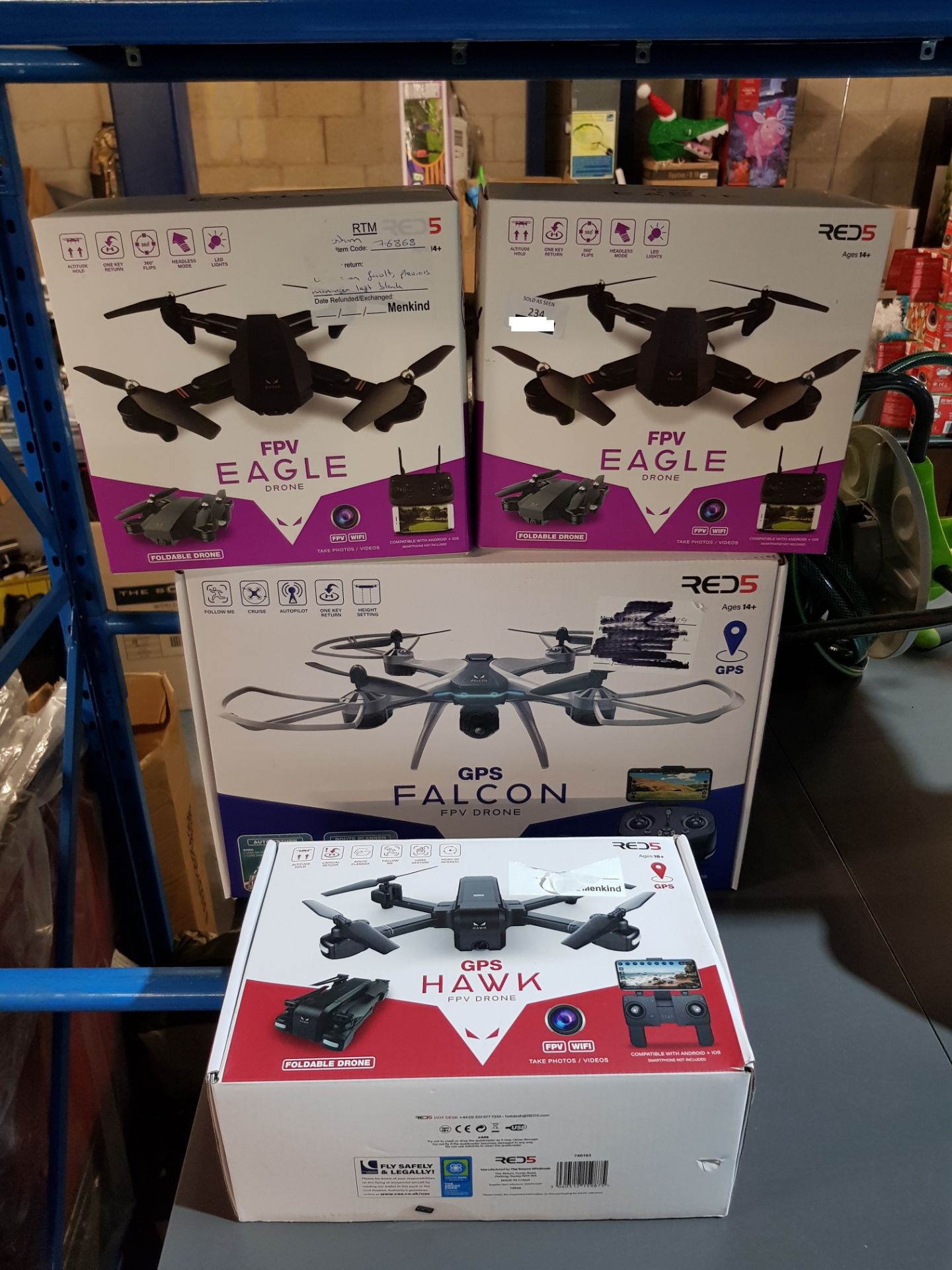 4 Items Ð 2 X Red5 FPV Eagle Drone, 1 X Red5 GPS Hawk FPV Drone & 1 X Red5 GPS Falcon FPV Drone