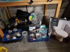 Mixed Lot To Inc Wooden Toilet Seat, Bathroom Caddy, Printer Cartridges & Glass Jar