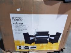 GH Sofa Set (2 Black Wicker Effect Armchairs & 2 Seater Sofa With 85X45Cm Coffee Table With Glass T