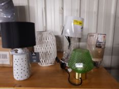 5 X Mixed Table Lamps To Inc Polka Dot, Rope Effect, Touch & Green Glass