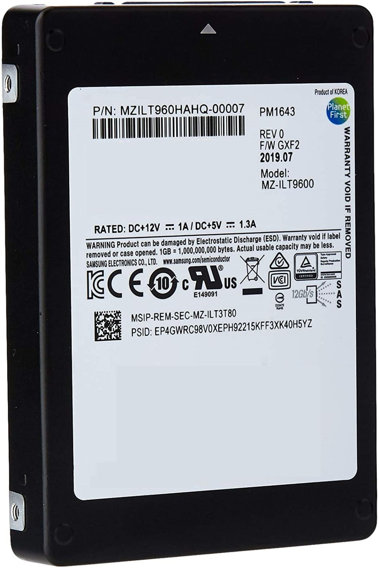 RRP £439.99 Samsung 960GB PM1643 2.5 Inch Enterprise SSD SAS-3 12Gb/s, 2100MB/s Read, 1000MB/s Write