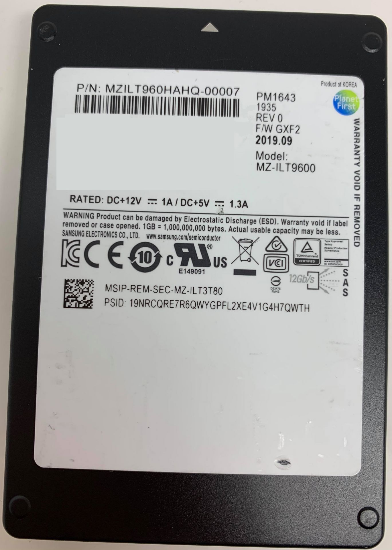 RRP £439.99 Samsung 960GB PM1643 2.5 Inch Enterprise SSD SAS-3 12Gb/s, 2100MB/s Read, 1000MB/s Write - Image 2 of 4