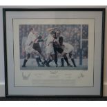 'Honours Even' limited edition rugby print signed by Lawrence Dallaglio of Eng-All Blacks draw 1997