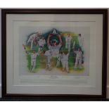 Limited edition signed and framed colour cricket print 'Wind Swept' Eng-WI 2000 series