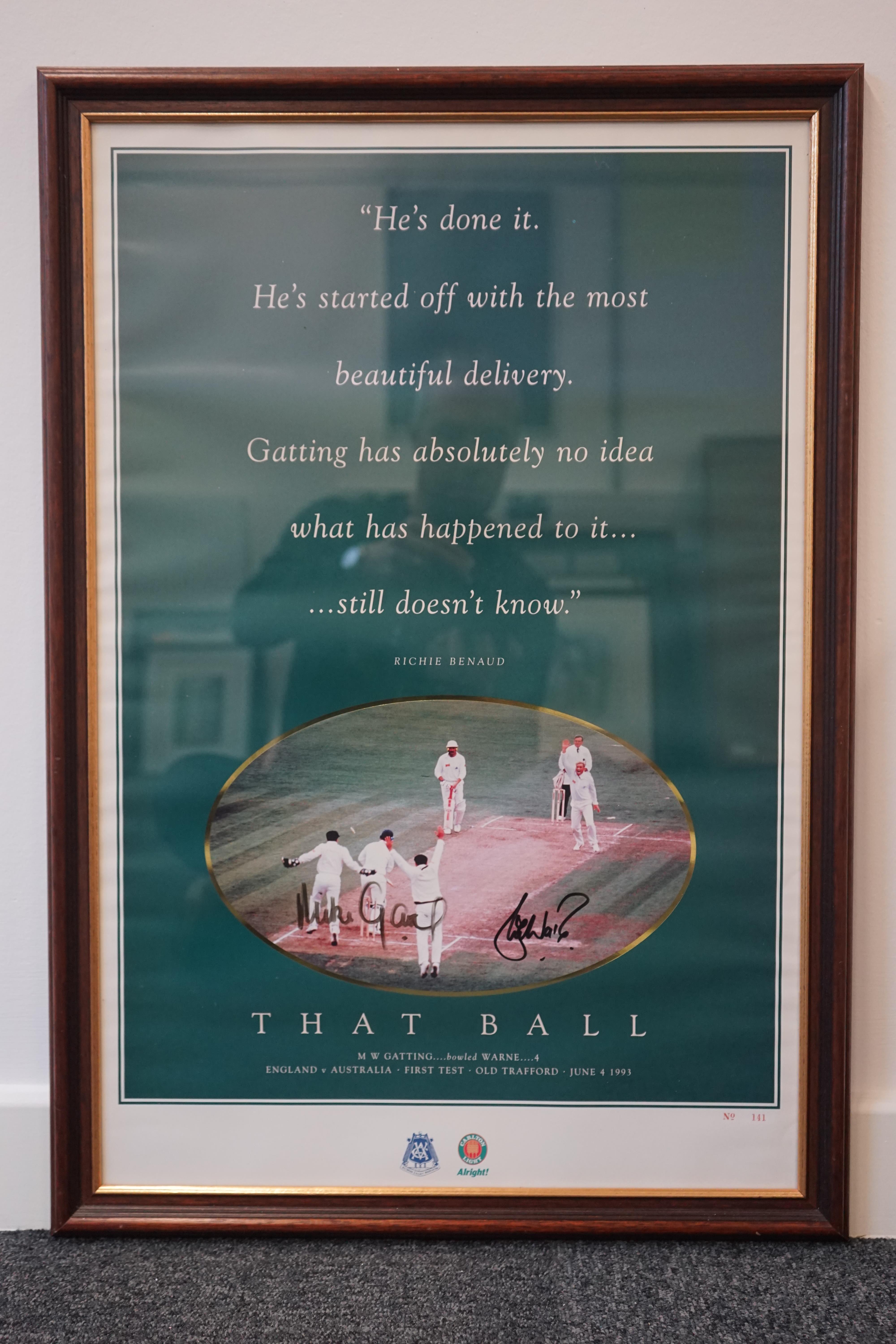 Shane Warne 'That Ball' signed framed poster, limited edition