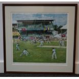 Limited edition colour cricket print by David Skinner Eng-WI Est series 1994