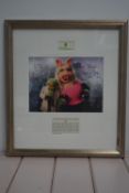 Miss Piggy and Kermit colour picture signed, mounted and framed