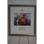 Miss Piggy and Kermit colour picture signed, mounted and framed